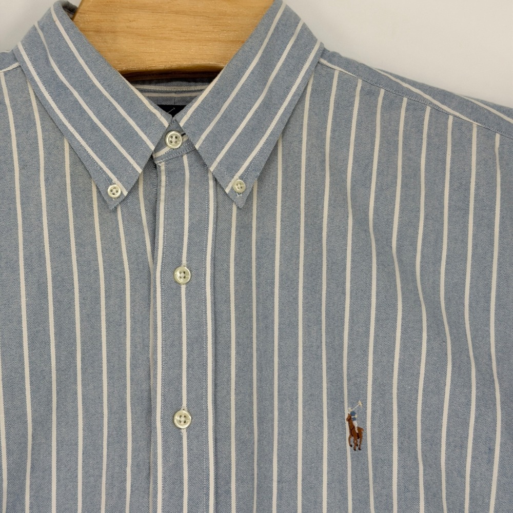 Vintage Ralph Lauren Blake Shirt Mens XXL Blue Stripe Oxford Cotton Preppy Pony